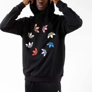 Adidas Men's Black Hoodie Colorful Adicolor Shattered Trefoil Accents Size XL